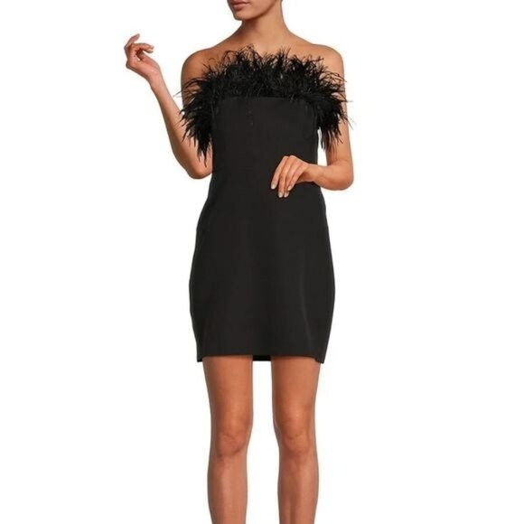NWT Sam Edelman Women's Fringe Trim Bandeau Mini Dress 4 - Black $158 - Picture 1 of 3
